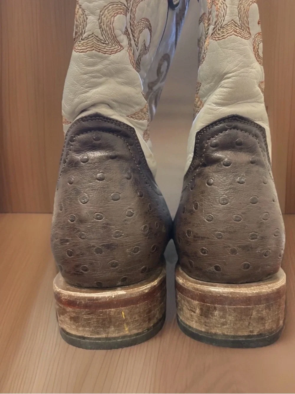 Tanner Mark Two-Tone Brown ostrich print and Cream Western Cowboy Boots